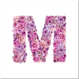 Pink Floral Letter M Posters and Art